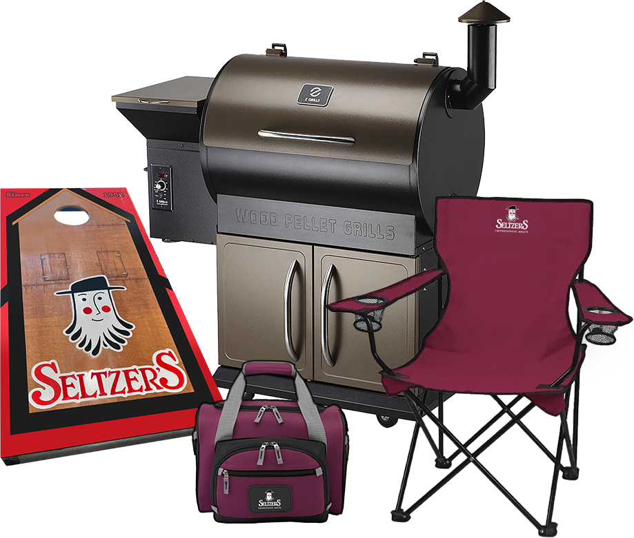 Prizes: Z-Grills Wood Pellet Grill & Smoker; Custom Seltzer's Cornhole Game Set; Seltzer's Cooler & Folding Chair; Gift Baskets from Pennsylvania General Store